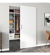 JUBEST 36"x84" Flush Solid Core White Primed Concealed Sliding Hidden Barn Door with Soft Close I...
