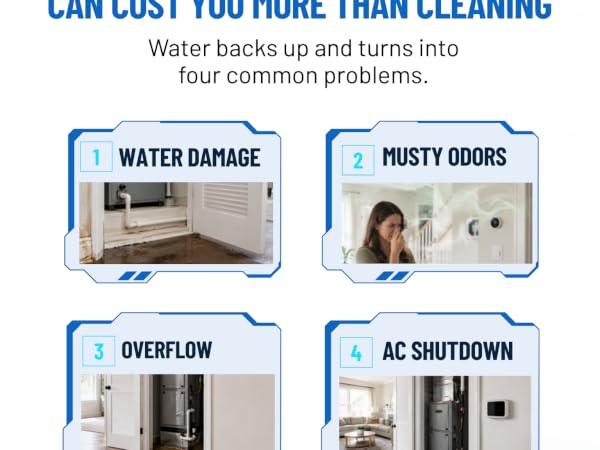 Air conditioner drain line cleaner helps prevent clogs, overflow and costly water damage