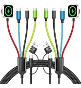 Firsting Travel Essentials 4 in 2 Multi Charging Cable for iWatch Charger, USB A/USB C Multiple C...