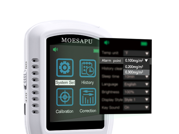 air quality monitor formaldehyde hcho tvoc voc co2 pm2.5 aqi meter detector alarm tester home indoor