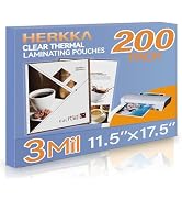HERKKA 200 Pack Laminating Sheets, Hold 11 x 17 Inch Sheet, 3 Mil Clear Thermal Laminating Pouche...