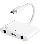 USB C to 3.5mm Audio Adapter, 3 in 1 Aux to USB C Headphone Splitter Dual 3.5mm Audio Jack and PD...