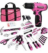 ValueMax Home Tool Kit with Drill, 233-Pieces Pink Tool Set with Cordless Lithium-ion Drill, Powe...