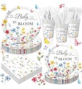 QIYANPAX 168 PCS Baby in Bloom Baby Shower Decorations Includes Paper Plates, Napkins, Cups, Cutl...