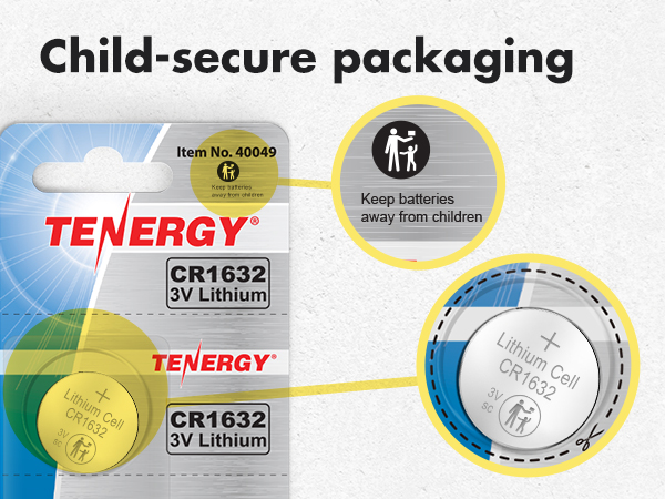 Keep batteries away from children, child-secure packaging