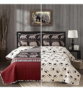 Queen Size Quilt Set Lodge Rustic Quilt Bedding Set Queen Size Bedspread Coverlet Lightweight Rev...