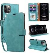 JHWVVTF Phone Case for iPhone 12/12 Pro 6.1inch, RFID Blocking 4 Card Slots Holder, Wrist Strap, ...