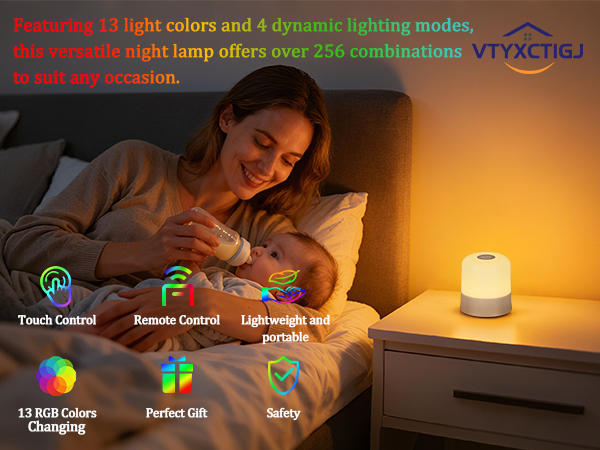 Night Light Bedside Lamp with Touch and Remote Control