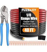AWG 1/0 Gauge Wire (20 Feet Black+20 Feet Red) Copper Clad Aluminum CCA Primary Automotive Wire P...