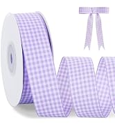 TONIFUL 1 Inch x 25 Yards Light Purple Gingham Buffalo Ribbon Plaid Checkered Ribbon for Gift Wra...