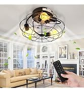 E ENERGETIC LIGHTING 16" Caged Low Profile Ceiling Fan with Lights Remote Control, 6 Speeds Adjus...