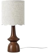 KUNJOULAM Modern Table Lamp, Boho Bedside Nightstand Lamp with Linen Lampshade, Wood Grain Metal ...