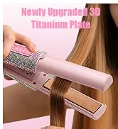 Huajun 2-in-1 Cordless Hair Straightener Curler, Pink Rhinestone Mini Wireless Titanium Flat Iron...