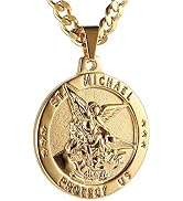 HZMAN St Michael The Archangel Catholic Medal Stainless Steel Amulet Pendant Necklace 22+2" Rolo ...