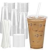 Dealusy 100 Pack - 20 oz Clear Plastic Cups with Lids and Straws, Sturdy & Food Safe Iced Coffee ...