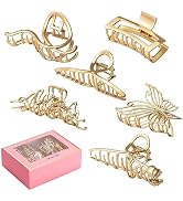LUKACY 6 Pack Large Metal Hair Claw Clips - 4 Inch, Perfect Big gold Jaw hair clamps for Women an...
