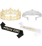 ACO-UINT 2 Pcs Prom King & Queen Crown and Sash Set Birthday Crowns for Men Women Prom Accessorie...