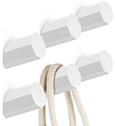 6 Pack Wood Wall Hooks, White Decorative Coat Hooks Wall Mounted, Bsdonte Rustic Wooden Hooks Hea...