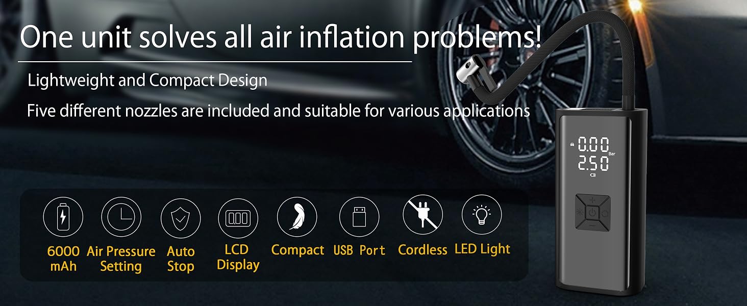 Tire Inflator Portable Air Compressor 150PSI Cordless Electric Tire Inflator Auto Tire Pump
