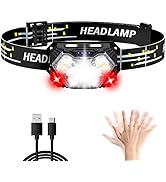 Lsnisni 9 LED Headlamp Rechargeable, 2000 Lumen Super Bright 10 Modes Motion Sensor Head Lamp wit...