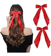LuSeren 2 PCS Double Layer Hair Bows Red Hair Ribbon Clips Ponytail Holder Accessories for Women ...