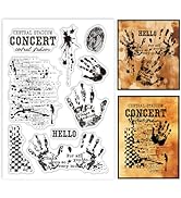 GLOBLELAND Vintage Handprint Clear Stamps Stain Background Silicone Clear Stamp Retro Fingerprint...
