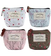 4Pcs Colour Coin Purse, Mini Canvas Change Purse Coin Pouch with Flower Pattern, Portable Purse H...
