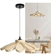 Chi An Home Natural Rattan Pendant Light, Boho Petal Hanging Light Fixture, Ideal for Kitchen, En...