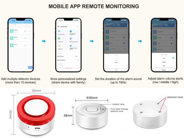 Smart Water Leak Detector WiFi Water Sensor Suit for Home, Basement, Kitchen