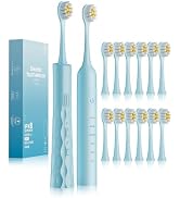 2 Pack Electric Toothbrush,12 Brush Heads,Charging can last for 60 days | USB Rechargeable Sonic ...