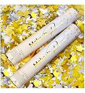 PrimePure Confetti Cannon Party Poppers - Gold Star Confetti Poppers - 2 Pack - Easy-to-Use Party...