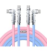 USB-C to USB-C Cable 2 Pack 6.6ft 180°Rotating Charger Cord Type C Chubby Silicone USB C to C Cab...