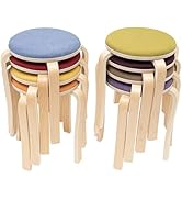 DEIGEHJRE 8pcs Stackable Stool Set,17in H Floor Standing Solid Wood Colored Soft Faced Round Stoo...