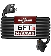 PALARINE 6ft Black Outdoor Extension Cord Waterproof, UL Listed, 14/3 SJTW Heavy Duty 3 Prong, 14...