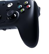 Black Xbox wireless controller showing standard button layout and ergonomic grip design against white background.
