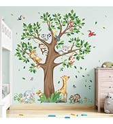 decalmile Large Jungle Animal Tree Wall Decals Giraffe Koala Leopard Safari Wall Stickers Baby Nu...