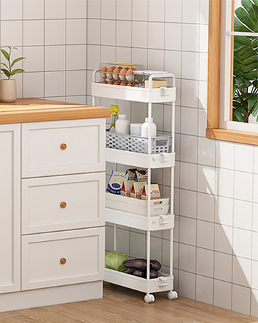 Slim Storage Cart 4 Tier Bathroom Organizer Mobile Shelving Unit Rolling Utility Cart