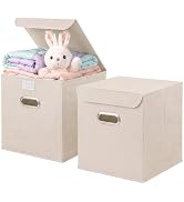 ShellKingdom Storage Bins, Fabric Storage Cube with Lid and Metal Handle | Foldable Cloth Storage...
