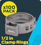 SharkBite 1/2 Inch Clamp Ring, Pack of 100, Stainless Steel Plumbing Fitting, PEX Pipe, PE-RT, UC...