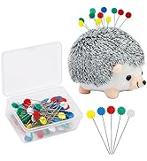 Fteven 100 Pieces Flat Head Straight Pins Hedgehog Pincushion Kit, Big Pincushion with Clear Stor...
