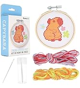 GAMAGO Capybara Cross Stitch Embroidery Kit – DIY Needlework Craft Set with Hoop, Fabric, Floss &...