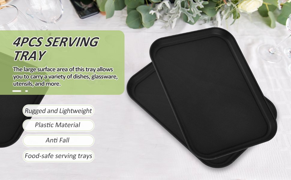 4 Pack Black Plastic Serving Trays