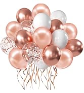 Zesliwy Rose Gold Confetti Balloons, 50 Pack 12 inch White and Rose Gold Latex Balloons with 33 F...