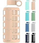 purifyou Premium 40 / 32 / 22 / 12 oz Glass Water Bottles with Times to Drink and Volume, Silicon...