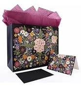 JAYTEM Floral Gift Bag 13" Large Pressed Flower Moody Botanical Gift Wrap Bag Set with Greeting C...