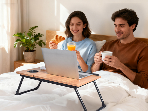 Portable Foldable Laptop Desk for Bed and Couch, Adjustable Reading Lap Desk with Cup Holder