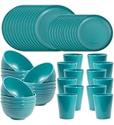 LIYH 48 Pcs Green Wheat Straw Plates and Bowls set - Plastic Dinnerware Set - Dishwasher Safe Cam...