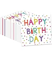 50 Pcs Birthday Napkins 13 x 13 Inches, Happy Birthday Paper Napkins Colourful Dots Theme Disposa...