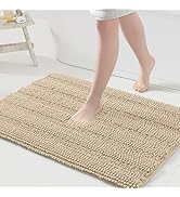 Grandaily Chenille Striped Bathroom Rugs 36x24, Extra Thick and Absorbent Bath Rugs, Non-Slip Sof...