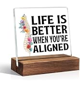 THEBESTU Life Is Better When You're Aligned Acrylic Sign With Wooden Stand, Funny Office Livingro...